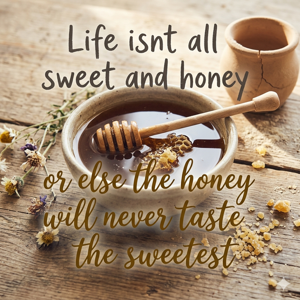 Life isnt all sweet and honey or else the honey will never taste the sweetest 