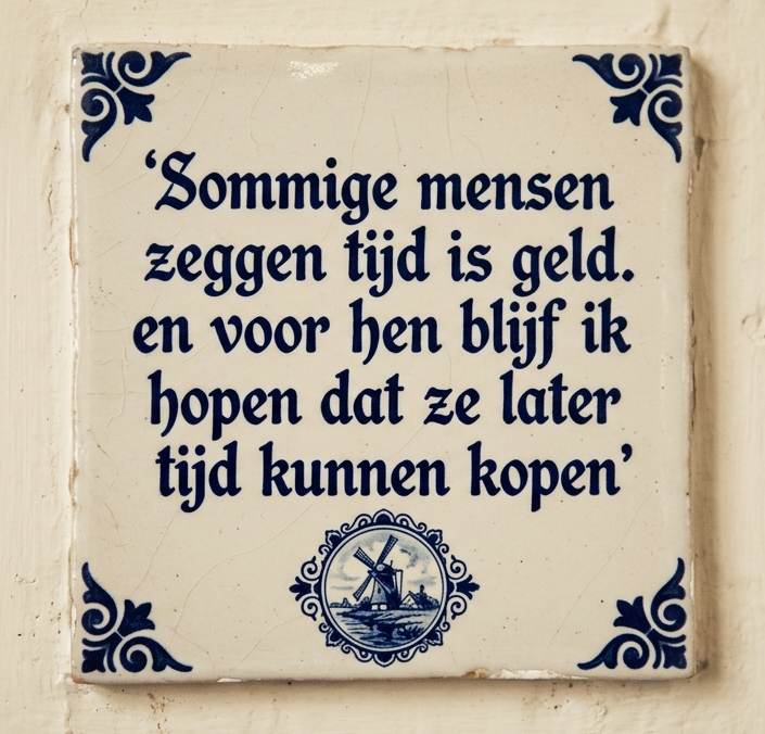 Sommige mensen zeggen tijd is geld. En voor hen blijf ik hopen, dat ze later tijd kunnen kopen